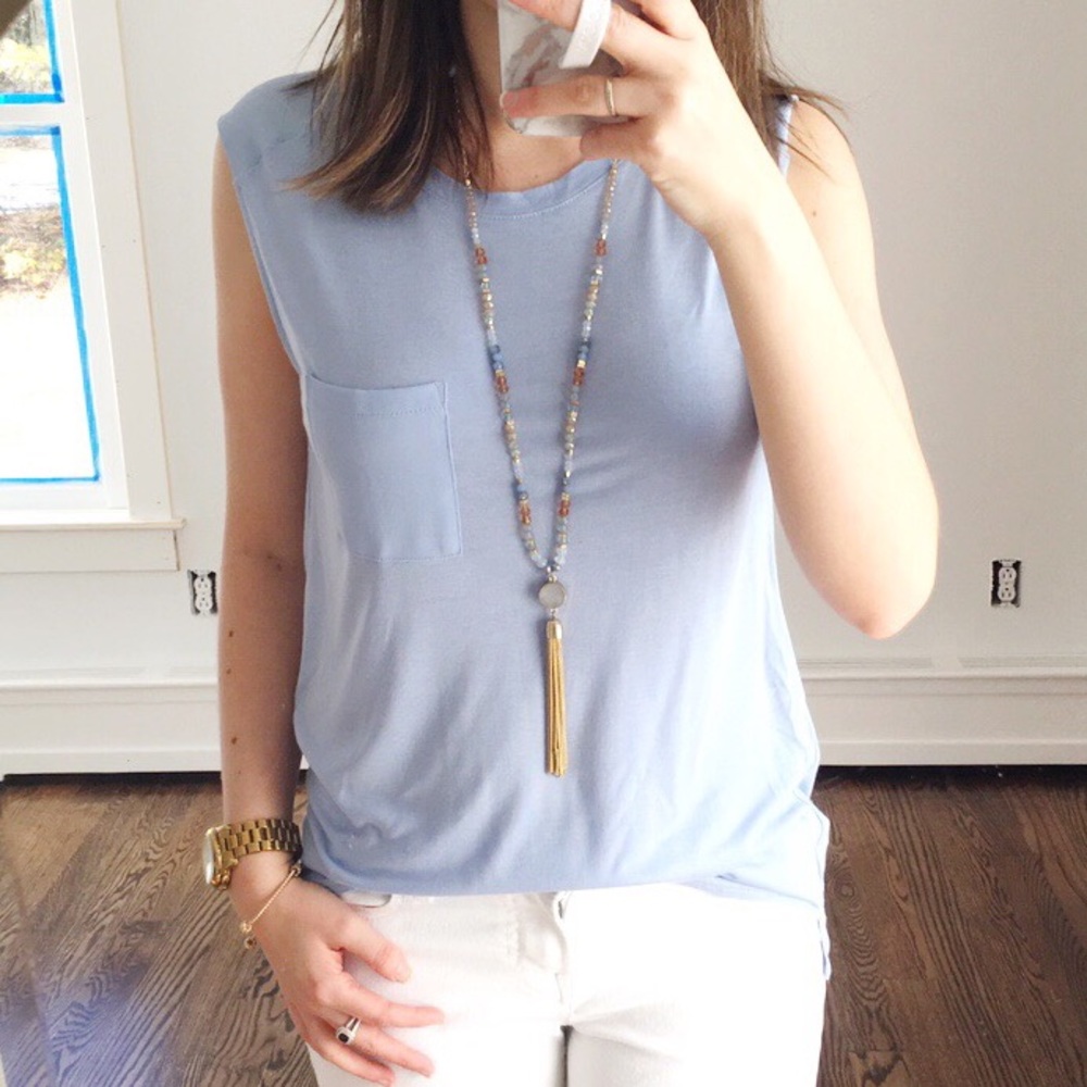 LOFT Coneflower Blue Tank Blouse Pocket Small